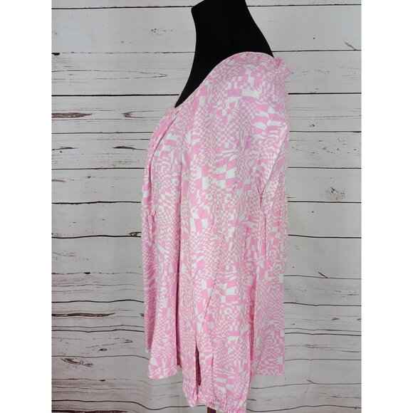Ava & Viv Womens 2X Pink Geometric Print Blouse‎ With Back Tie & Elastic Cuffs - Picture 4 of 6